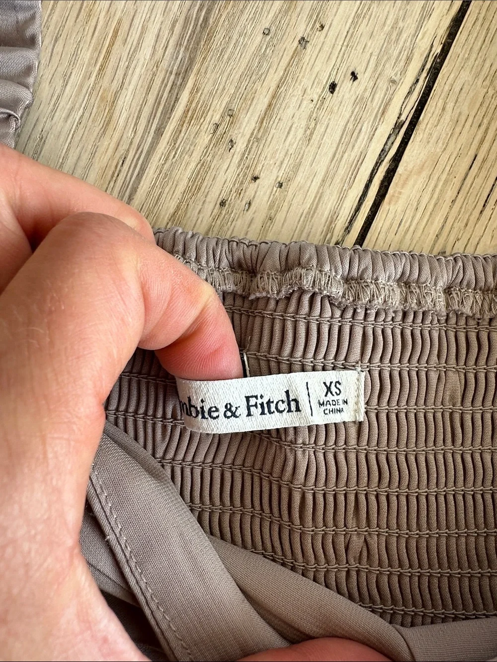 Abercrombie & Fitch Satin Pleated Square-Neck Blouse in Taupe